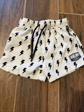 Boys' White Lightning Print Swim Trunks rebel bro